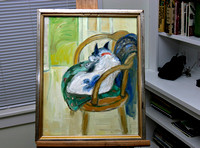 Armchair with Comfy Dog. 20 x 16". Collection of the artist.