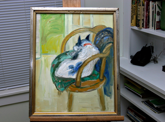 Armchair with Comfy Dog. 20 x 16". Collection of the artist.
