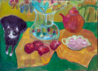 Tea Time with the Sometime Cat. 22 x 30". Collection of the artist.