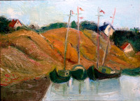 Boats in Harbor. 9 x 12". Private collection, Waltham, MA.