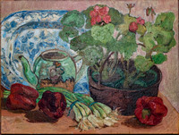 Still Life with Scallions, Peppers, Plate, Teapot, and Geranium. 18 Private collection, Waltham, MA.