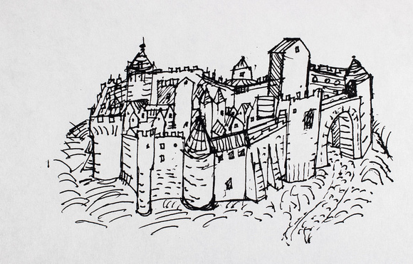 Medieval Castle. Drawing. Private collection, Waltham, MA.