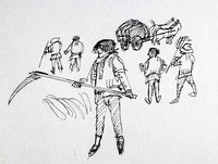 Medieval Peasants in Field. Drawing. Private collection, Waltham, MA.