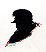 Silhouette Portrait. Drawing with red watercolor. Private collection, Waltham, MA.